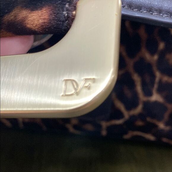 Diane Von Furstenberg Brown and Gold Shoulder Bag with Leopard Print Calf Hair - Picture 7 of 16